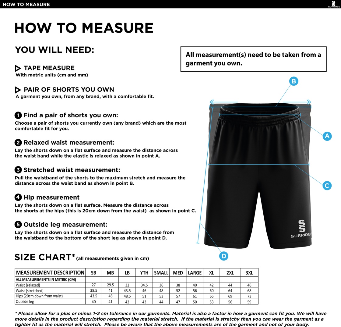 Ribblesdale Wanderers CC - Ripstop Training Shorts - Size Guide